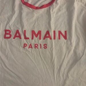 Balmain White Tee with Pink Logo